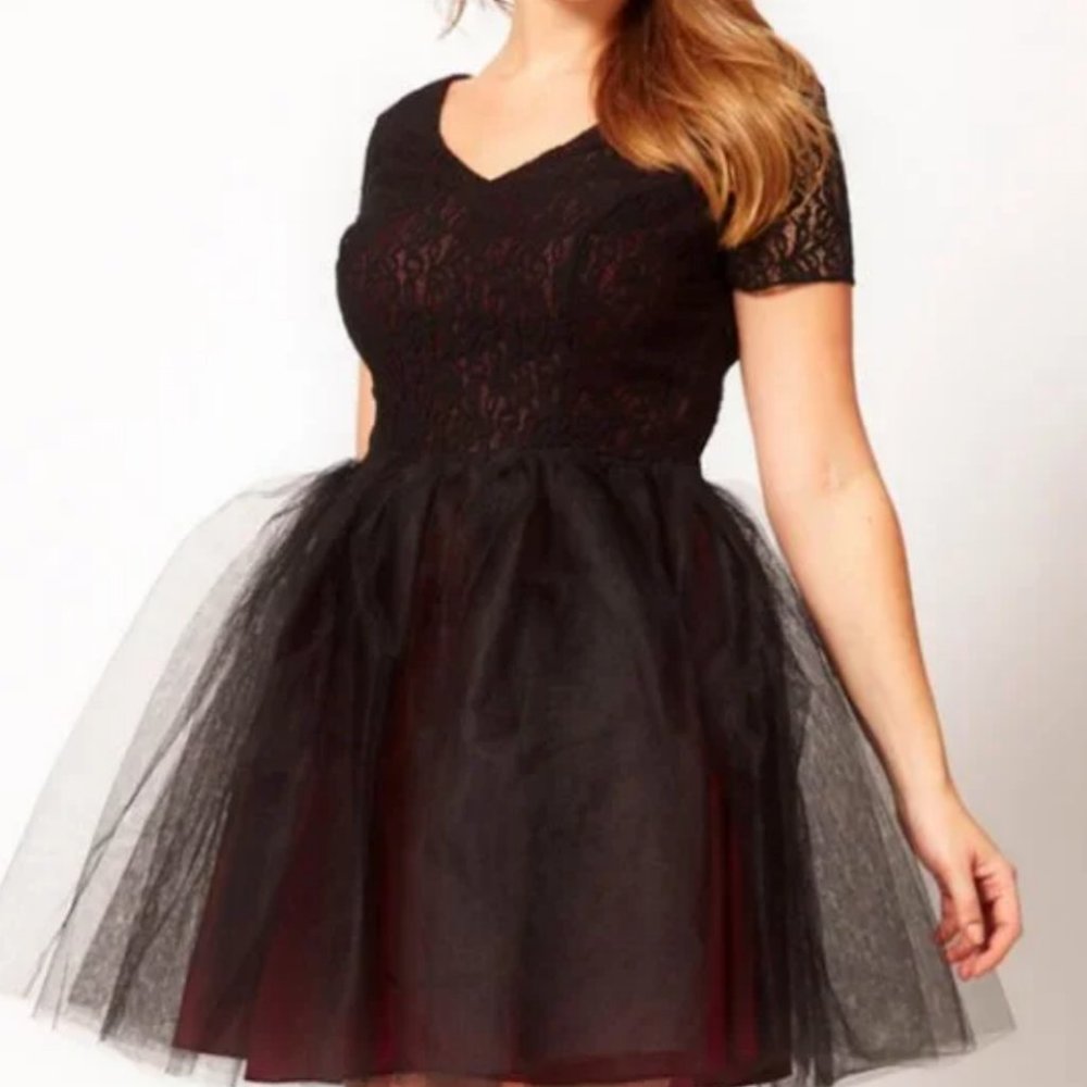 ASOS Curve Black Red Lace Tutu Dress Special Occasion Women's Plus Size 18 NWT - Picture 1 of 10